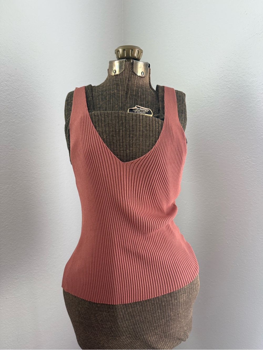 Sweet Rain Ribbed V-Neck Tank in Dusty Rose